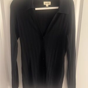 Open Edit Women's Elegant Black Button-Down Shirt